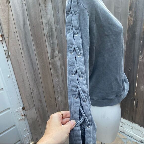 RtA Gray Braided Sleeve Detail Crew Neck Cotton Sweatshirt size XS - Picture 3 of 11